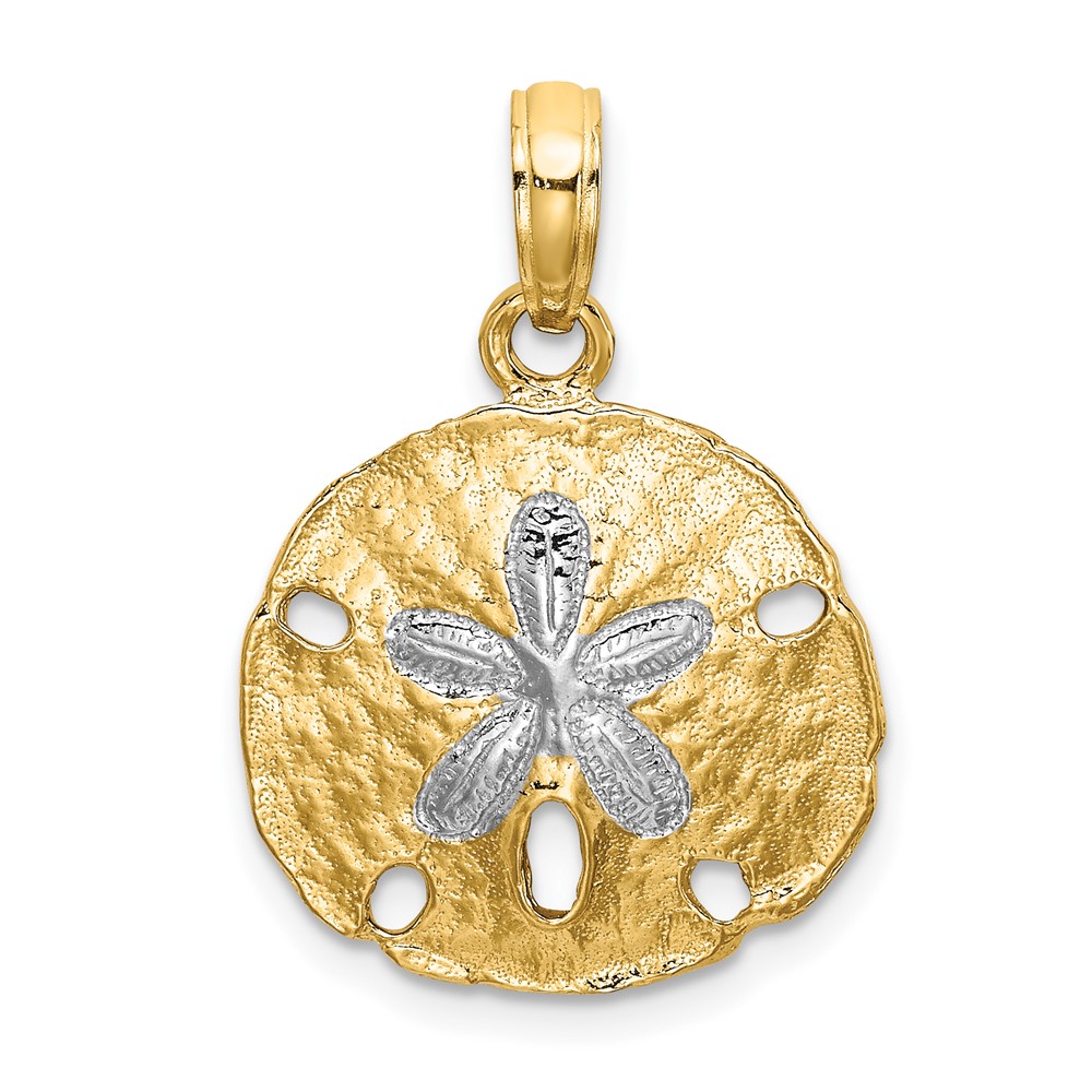 10K8987.jpg 10K W/ Rhodium Polished Sand Dollar Charm - Image 1