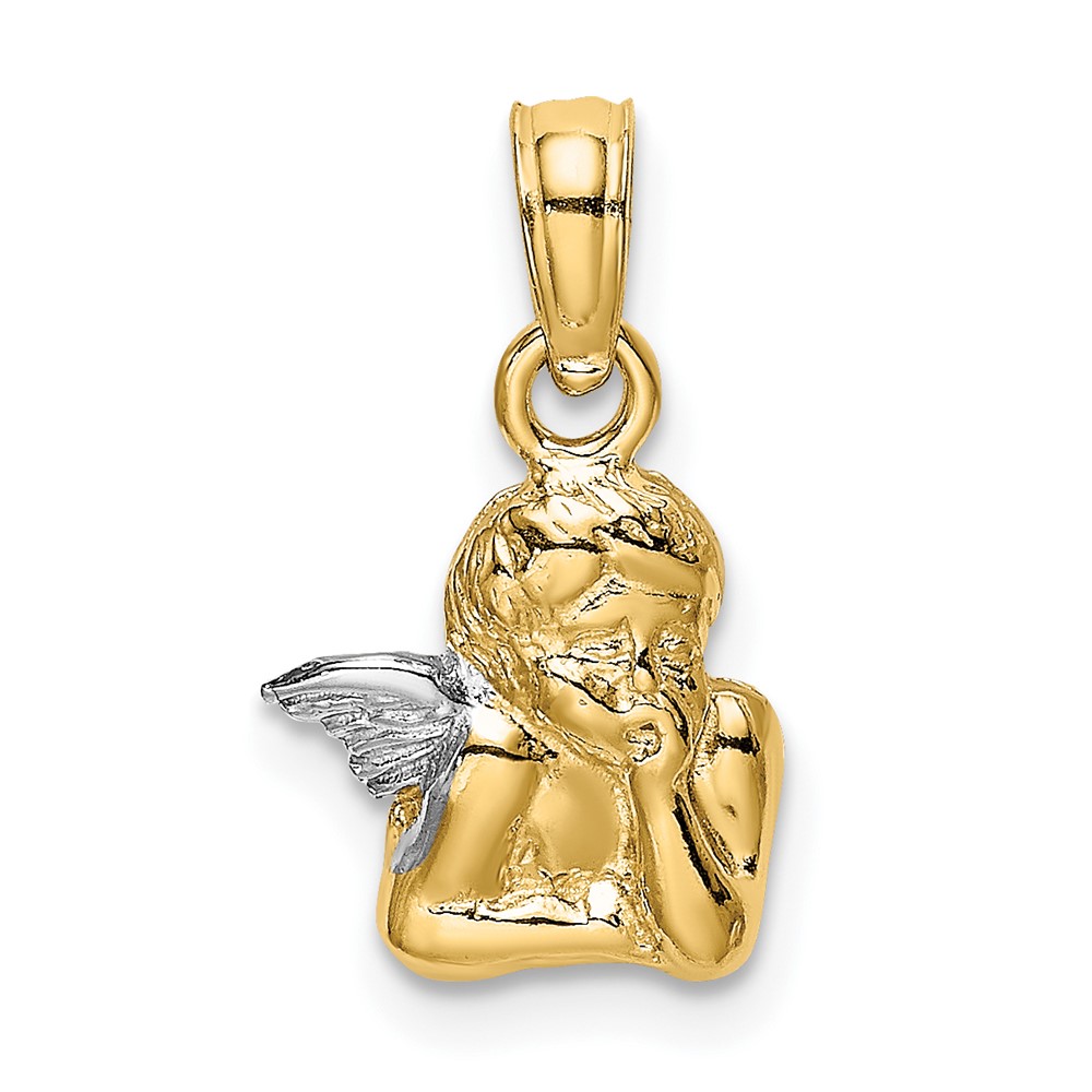 10K9001.jpg 10K Angel Resting On Elbow w/ Rhodium Wing Charm - Image 1