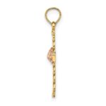 10K Two-Tone Twisted Cross w/ Flower Charm - Image 2