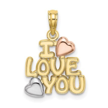 10K Two-tone w/Rhodium I LOVE YOU  W/ Hearts Charm