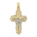 10K Two-tone Textured w/ Lace Trim Crucifix Charm