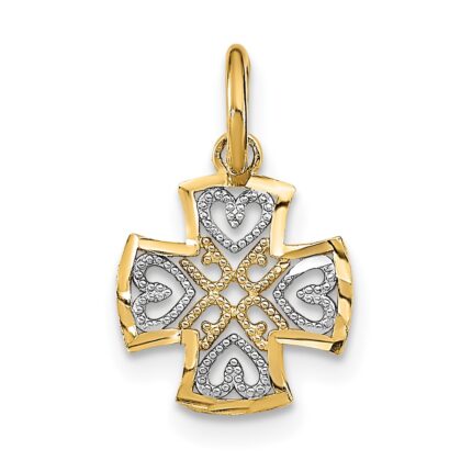 10K w/Rhodium and D/C Hearts In Cross Charm