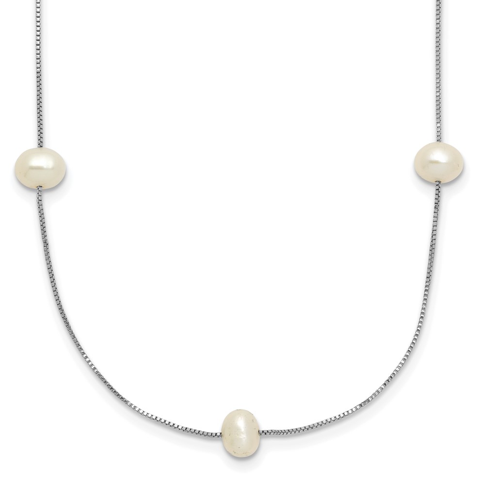 10XF772W-18.jpg 10K White Gold 5-6mm White Round Freshwater Cultured Pearl 9-station 18 inch Necklace - Image 1