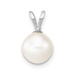 10k White Gold 7-8mm White Round Freshwater Cultured Pearl Pendant