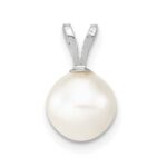 10k White Gold 7-8mm White Round Freshwater Cultured Pearl Pendant - Image 3