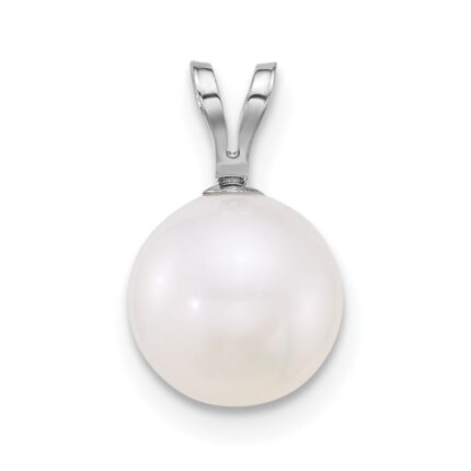 10k White Gold Polished 8-9mm Round White Freshwater Cultured Pearl Pendant