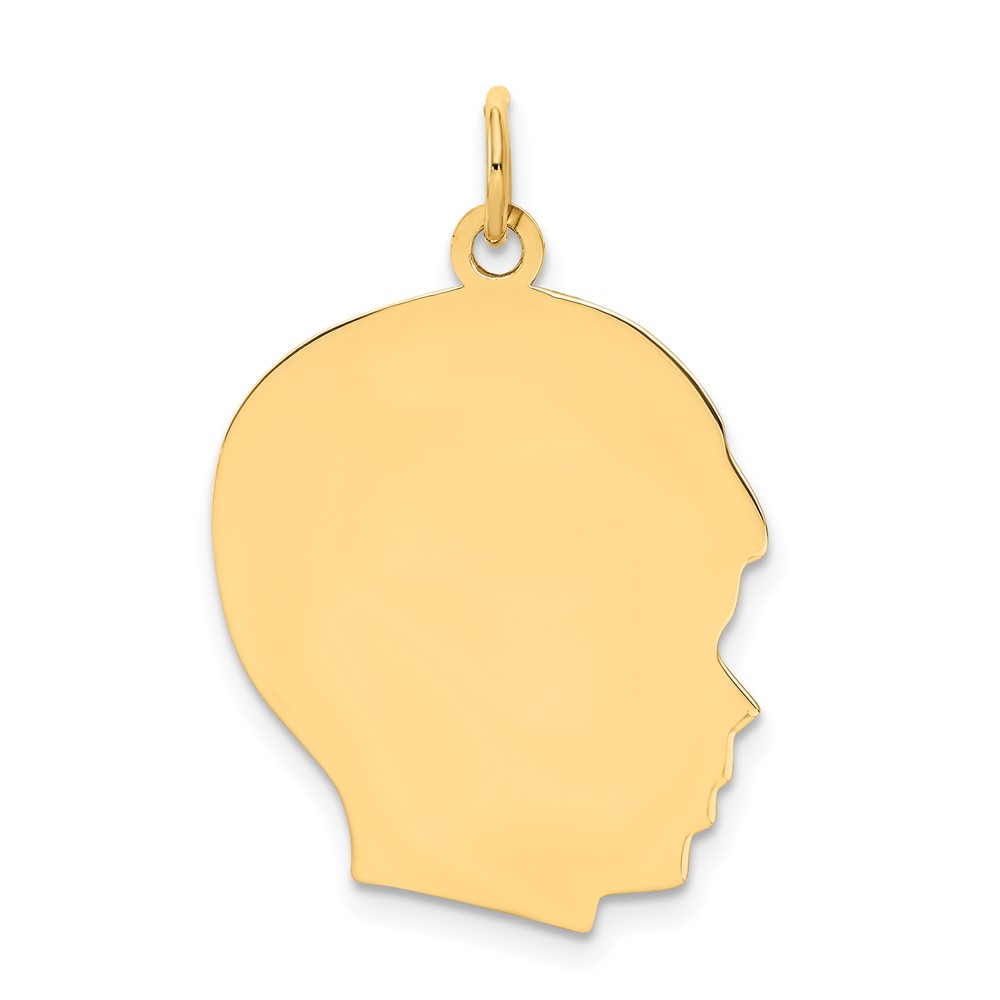 10XM116-1.jpg 10K Plain Large .018 Gauge Facing Right Engravable Boy Head Charm - Image 1