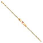 10k Medical Soft Diamond Shape Red Enamel Figaro ID Bracelet - Image 3