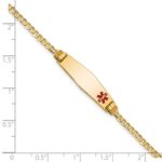 10k Medical Soft Diamond Shape Red Enamel Curb Link ID Bracelet - Image 3