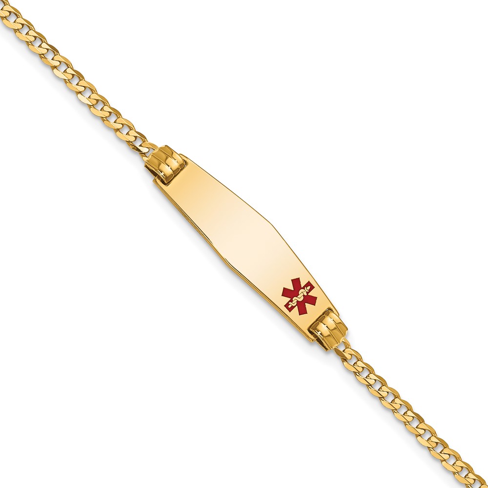 10XM551FC-7.jpg 10k Medical Soft Diamond Shape Red Enamel Curb Link ID Bracelet - Image 1