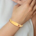 10k Semi-solid Medical Soft Diamond Shape Red Enamel Curb Link ID Bracelet - Image 5