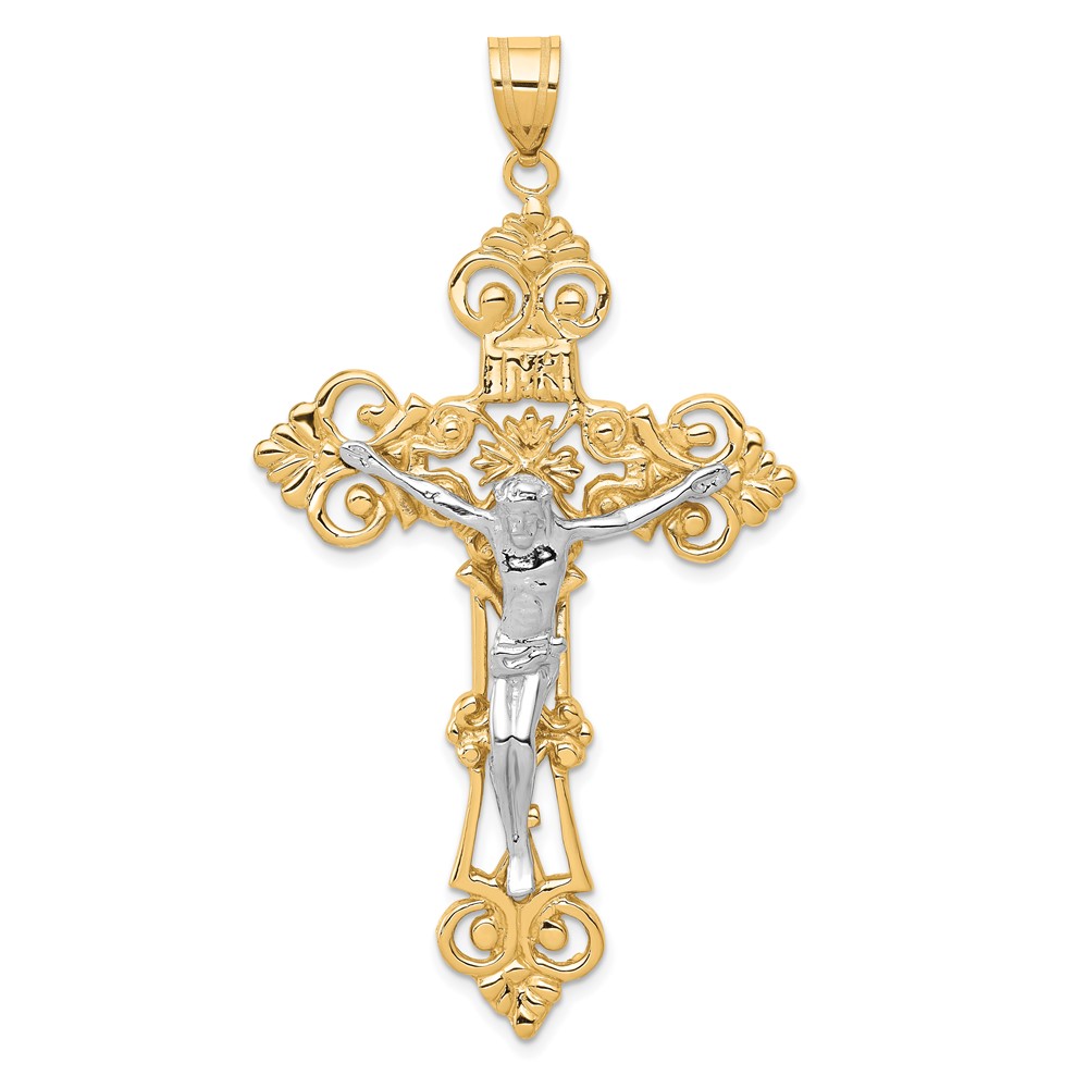 10ZC244.jpg 10k Two-tone INRI Fleur De Lis Crucifix Pendant - Image 1