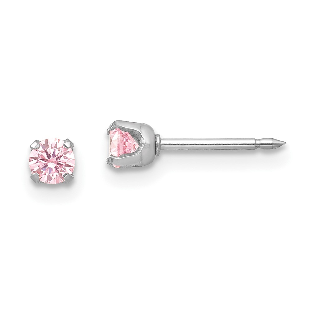 273E-SP.jpg Inverness 14k White Gold 3mm Pink CZ Stud Short Post Piercing Earrings - Image 1