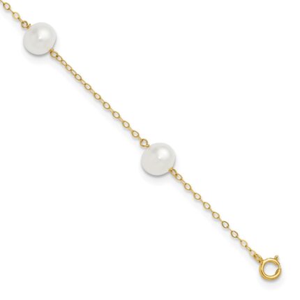 14k 7-8mm White Near Round Freshwater Cultured Pearl 5-station Anklet