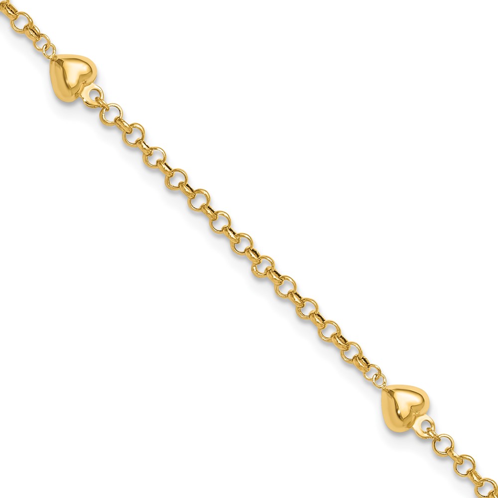 ANK220-10.jpg 14k Polished Puffed Heart 3-Station Anklet - Image 1