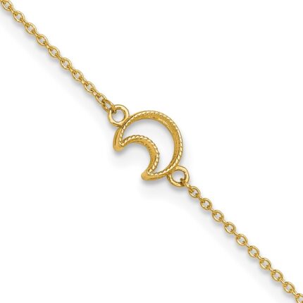 14K Textured and Polished Crescent Moon Plus Extender - Total Anklet