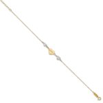 14K Two-tone Puffed LOVE Heart and Diamond-cut Beads Bracelet Plus Heart Dangle Extender - Image 3