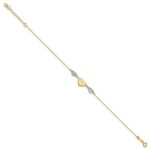14K Two-tone Puffed MOM Heart and Diamond-cut Beads Bracelet Plus Heart Dangle Extender - Image 2