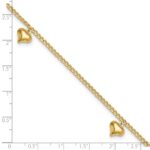 14K Polished Curb Chain with 3 Puffed Heart Dangles Plus Extender - Total Anklet - Image 5