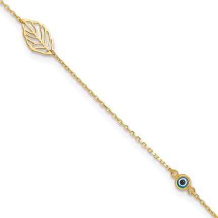 14k Leaf and Glass Eye Bead Plus Extender - Total Anklet