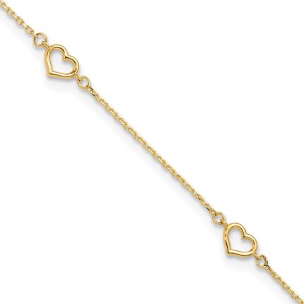 14K Open Heart and Chain 5-Station Plus Extender - Total Anklet