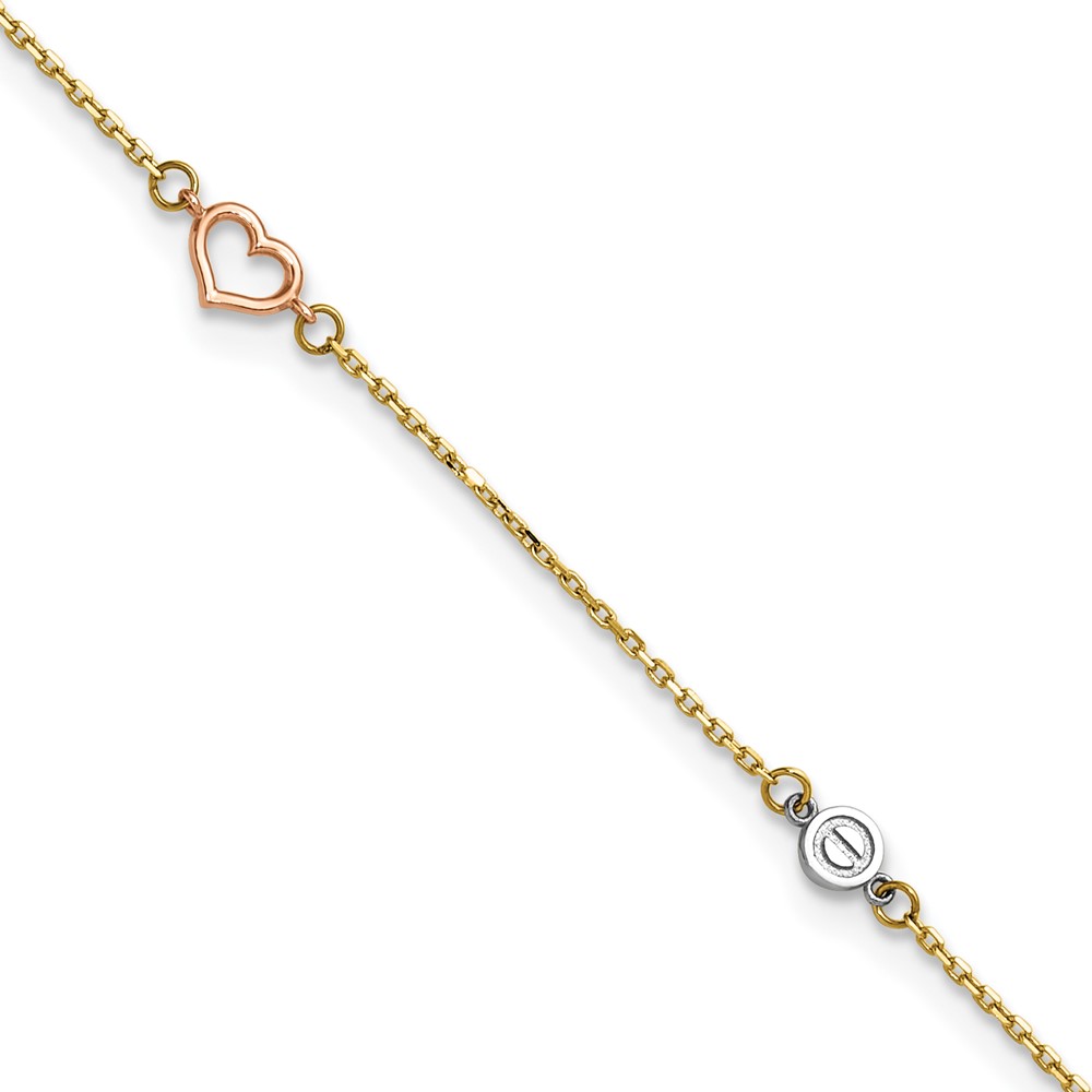 ANK355-9.jpg 14k Tri-color Polished Hearts and Circles Plus Extender - Total Anklet - Image 1