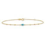 14k Diamond-cut Bead Stations Blue Glass Evil Eye Plus Extender - Total Anklet - Image 3