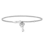 14k White Gold Cable Chain with Puffed Heart and Key Dangle Plus Extender - Total Anklet - Image 3