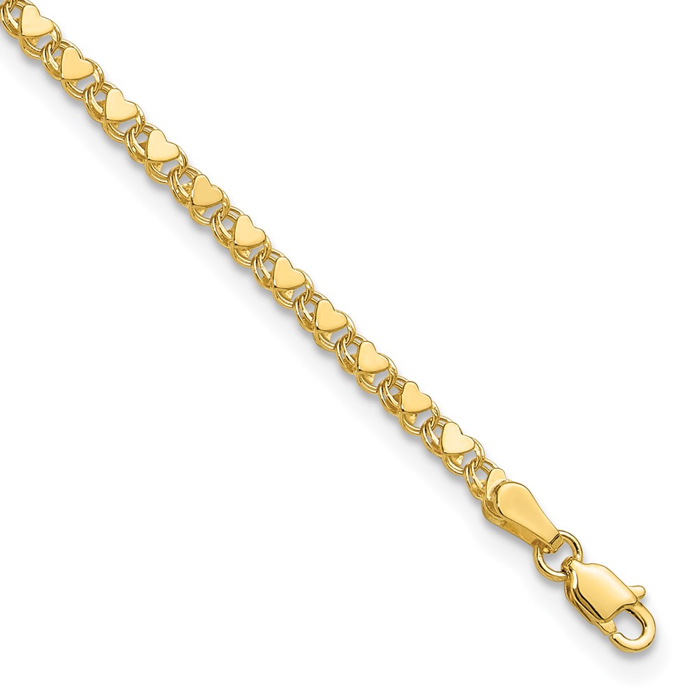 ANK70-10.jpg 14k Polished Double-Sided Hearts Double Link Anklet - Image 1