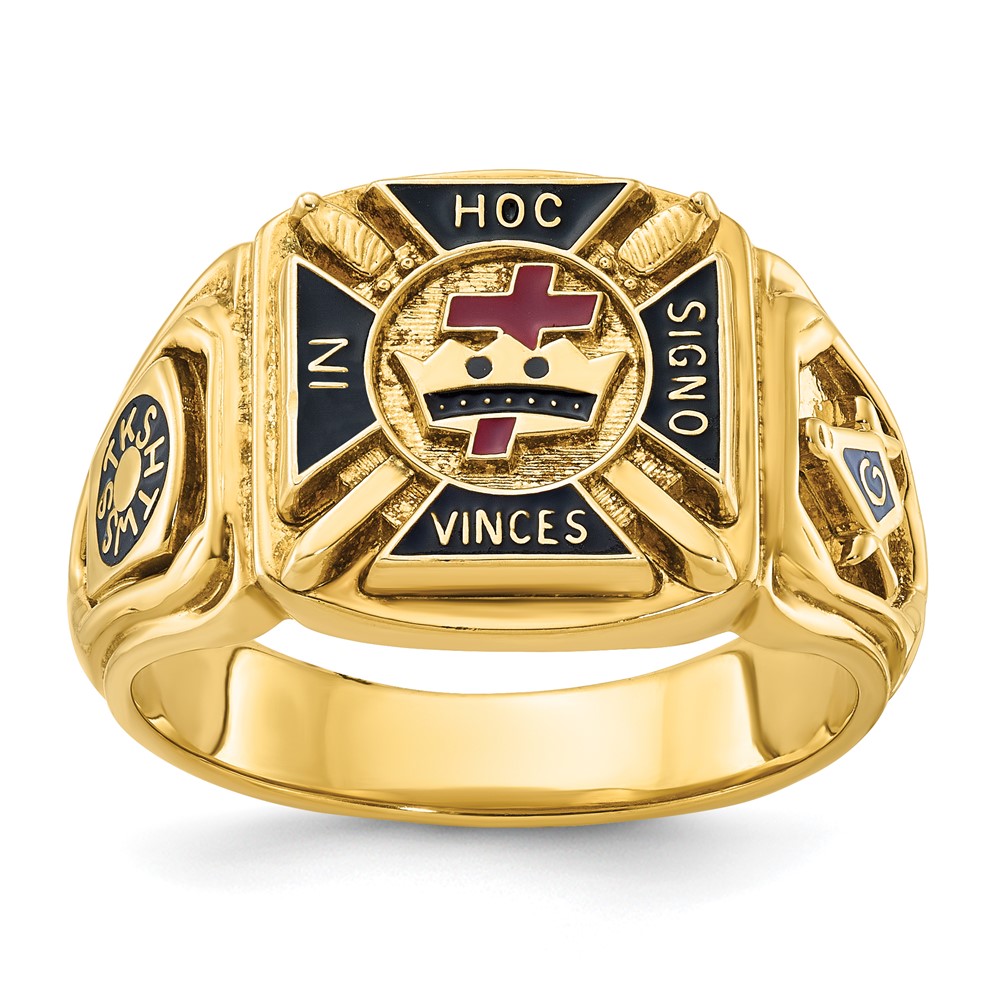 B02194-4Y.jpg IBGoodman 14k Men's Polished and Textured with Multi-color Enamel Knights Templar Masonic Ring - Image 1