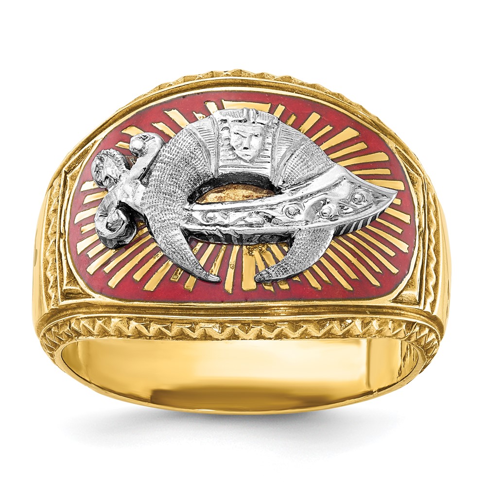 B02437-0YW.jpg IBGoodman 10k Two-tone Men's Polished and Textured with Multi-color Enamel Masonic Shriner's Ring - Image 1