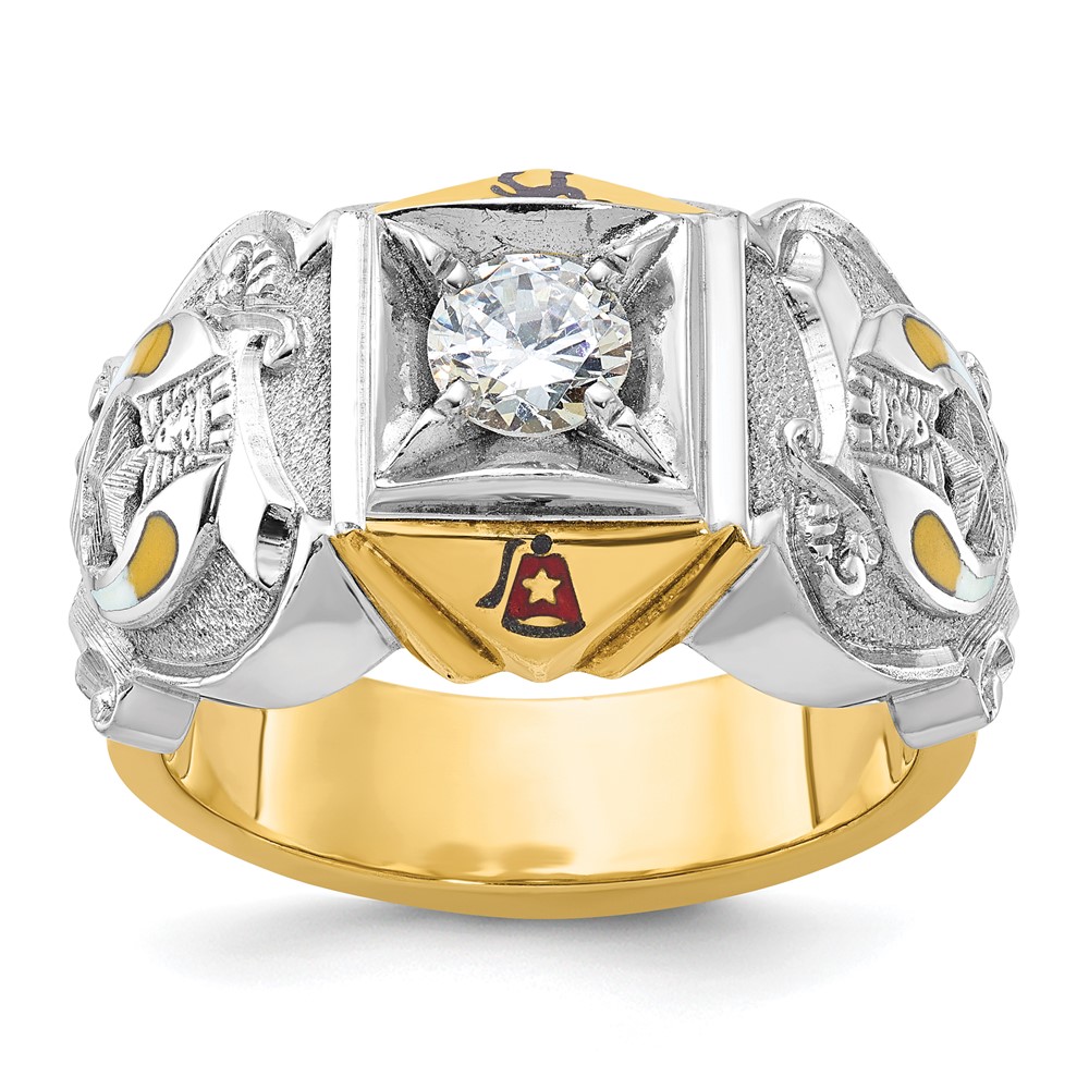 B02461C-4YWAA-1.jpg IBGoodman 14k Two-tone Men's Polished and Textured with Multi-color Enamel and Diamond Masonic Shriner's Ring - Image 1