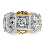 IBGoodman 14k Two-tone Men's Polished and Textured with Black Enamel and Diamond Double Eagle Masonic Shriner's Ring - Image 4