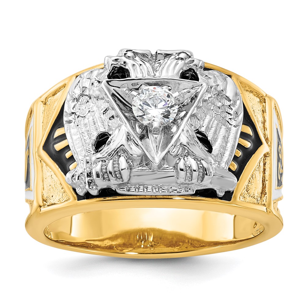 B02473-4YWAA-1.jpg IBGoodman 14k Two-tone Men's Polished and Textured with Multi-color Enamel and Diamond 32nd Degree Scottish Rite Masonic Ring - Image 1