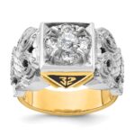 IBGoodman 14k Two-tone Men's Polished and Textured with Black Enamel and Diamond 32nd Degree Scottish Rite Masonic Ring