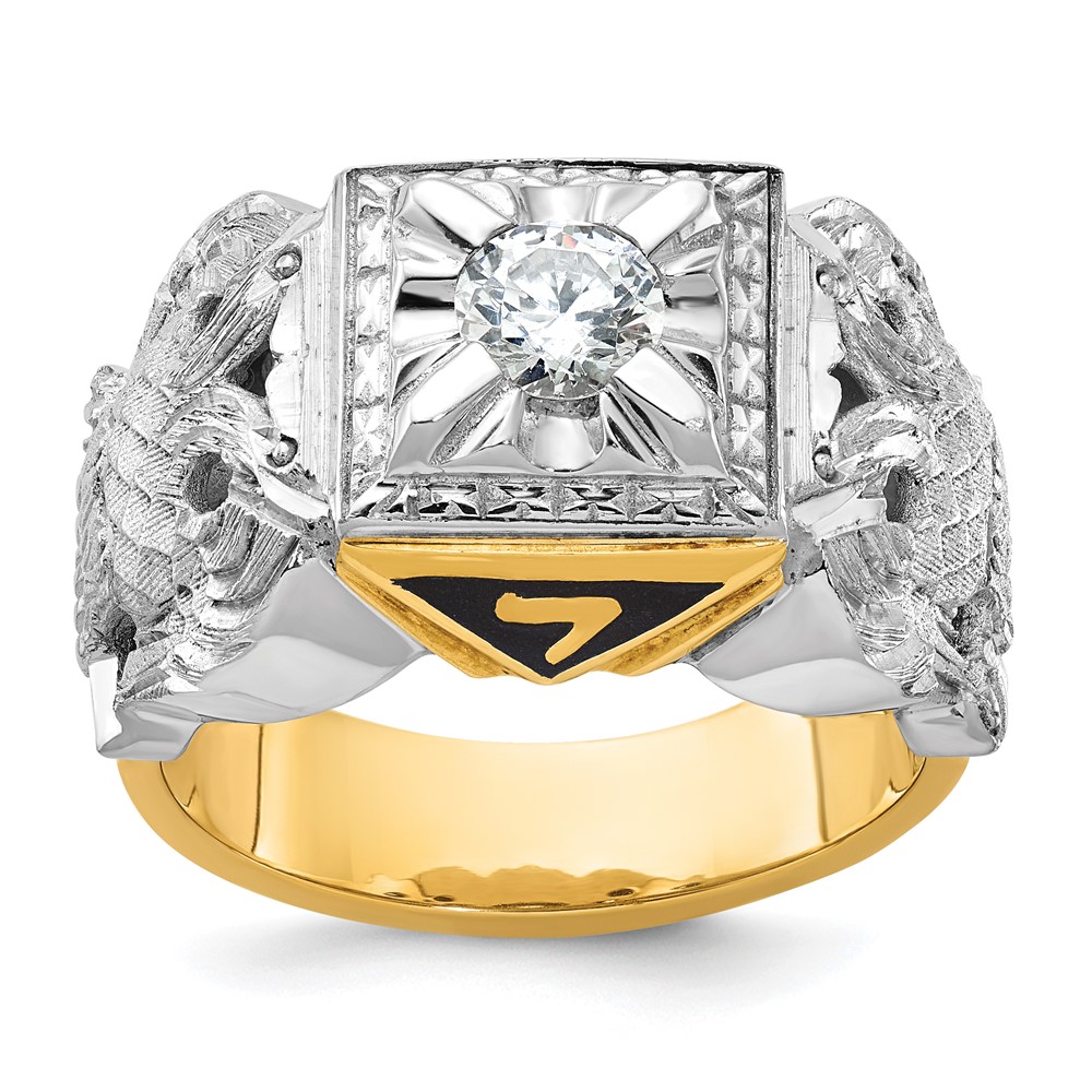 B02488C-4YWAA-1.jpg IBGoodman 14k Two-tone Men's Polished and Textured with Black Enamel and Diamond 32nd Degree Scottish Rite Masonic Ring - Image 1