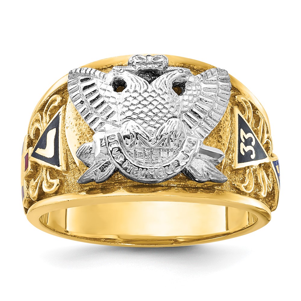 B02510-0YW.jpg IBGoodman 10k Two-tone Men's Polished and Textured with Multi-color Enamel Active 33rd Degree Masonic Ring - Image 1
