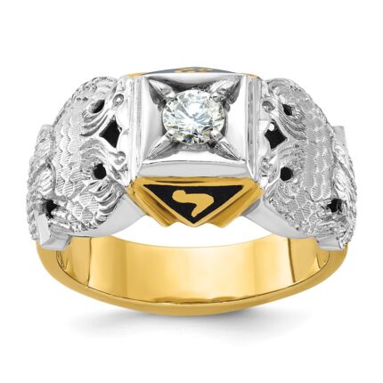 IBGoodman 14k Two-tone Men's Polished and Textured with Black Enamel and Diamond 32nd Degree Scottish Rite Masonic Ring