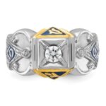 IBGoodman 14k Two-tone Men's Polished and Textured with Blue Enamel and Diamond Blue Lodge Master Masonic Ring - Image 4