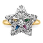 IBGoodman 10k Two-tone Women's Polished and Beaded with Multi-color CZ and Diamond Eastern Star Masonic Ring - Image 4