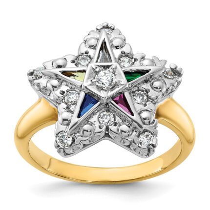 IBGoodman 14k Two-tone Women's Polished and Beaded Eastern Star Masonic Ring Mounting