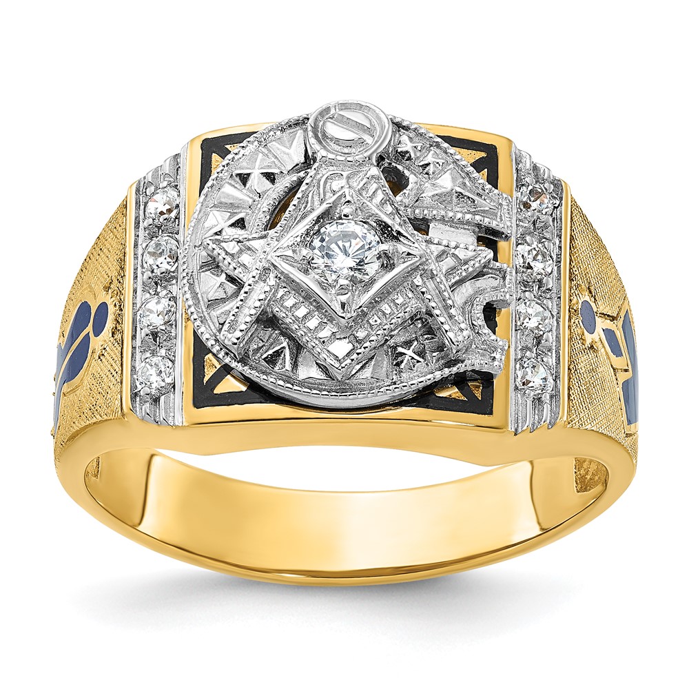 B02589-4YWAA-1.jpg IBGoodman 14k Two-tone Men's Polished and Textured with Blue and Black Enamel Diamond Blue Lodge Master Masonic Ring - Image 1