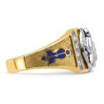IBGoodman 14k Two-tone Men's Polished and Textured with Blue and Black Enamel Diamond Blue Lodge Master Masonic Ring - Image 7