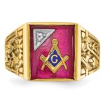 IBGoodman 10k Two-tone Men's Polished and Textured with Lab Created Ruby and Diamond Blue Lodge Master Masonic Ring - Image 4