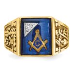 IBGoodman 10k Two-tone Men's Polished and Textured with Lab Created Sapphire and Diamond Blue Lodge Master Masonic Ring - Image 4