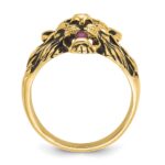14k IBGoodman Men's 1/20 carat Diamond and Ruby Antiqued Lion Complete Ring - Image 2