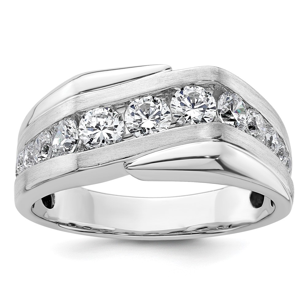 B220052-4WAA.jpg IBGoodman 14k White Gold 1 3/8 carat Lab Grown Diamond VS/SI+ G+ Complete Satin Men's Ring - Image 1