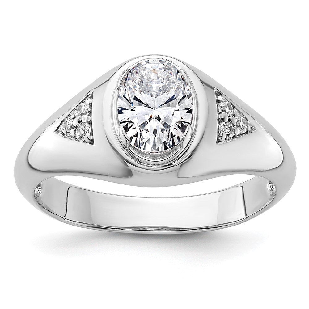 B220064-4WAA.jpg IBGoodman 14k White Gold 1/10 carat Lab Grown Diamond 1 carat Oval Center Semi Mount Men's Ring - Image 1