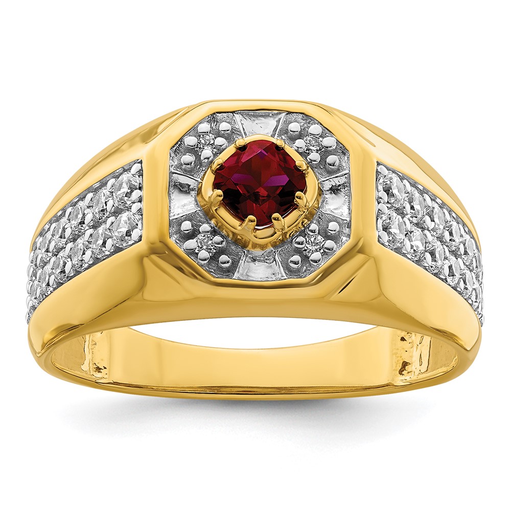 B220068-4YCR_AA.jpg IBGoodman 14k 5/8 carat Lab Grown Diamond VS/SI+ G+ and Created Ruby Complete Men's Ring - Image 1