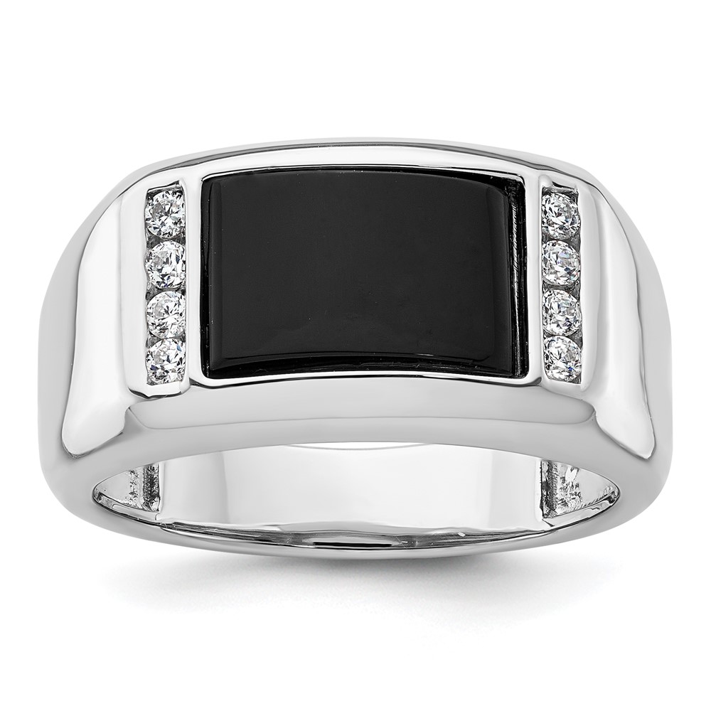 B220069-4WOX_AA.jpg IBGoodman 14k White Gold 1/5 carat Lab Grown Diamond VS/SI+ G+ and Onyx Complete Men's Ring - Image 1